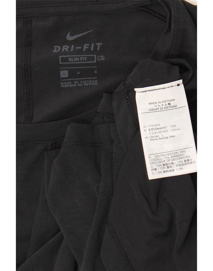 NIKE Mens Dri Fit Slim Fit T-Shirt Top Large Black Polyester