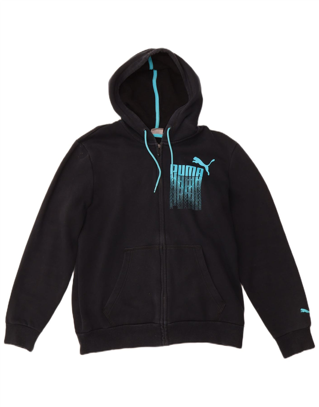 PUMA Mens Graphic Zip Hoodie Sweater Medium Navy Blue Cotton