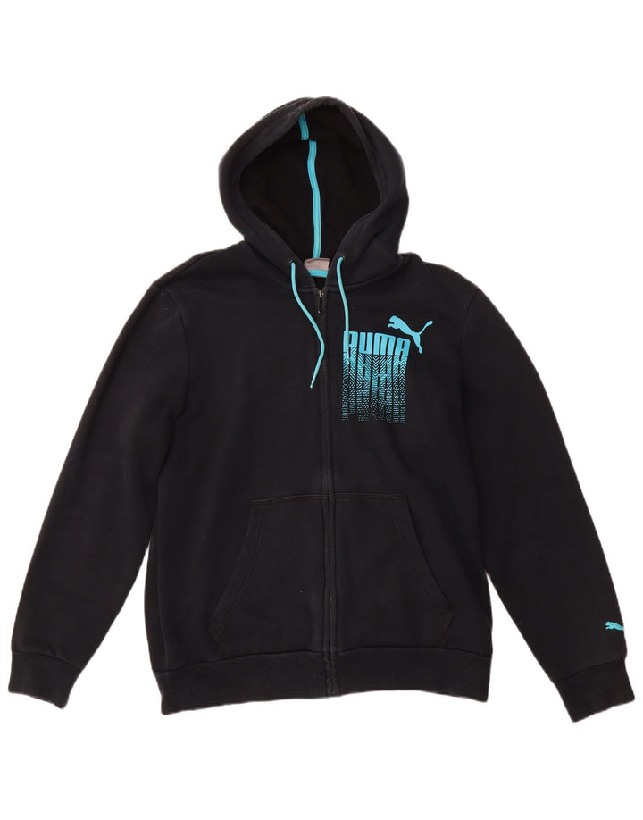 PUMA Mens Graphic Zip Hoodie Sweater Medium Navy Blue Cotton