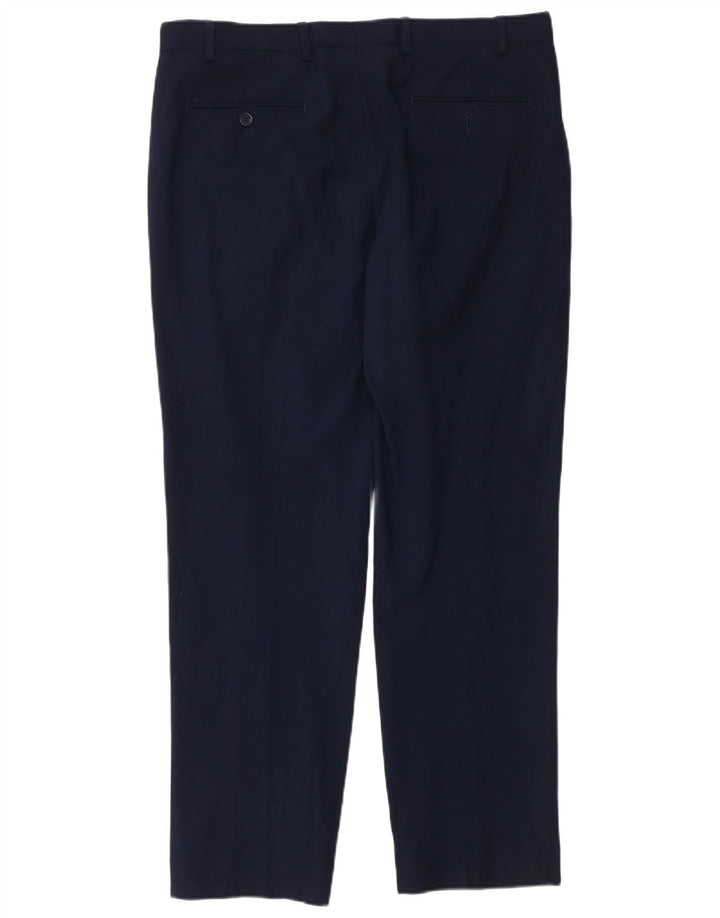 Marks & Spencer Mens Regular Fit Casual Trousers W36 L31 Navy Blue Wool