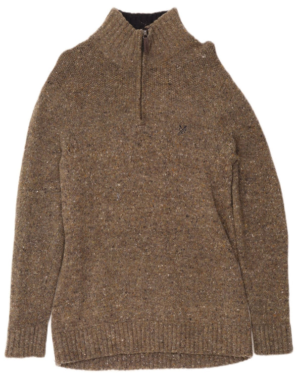 Crew Clothing Γυναικείο πουλόβερ με φερμουάρ UK 16 Large Khaki Flecked