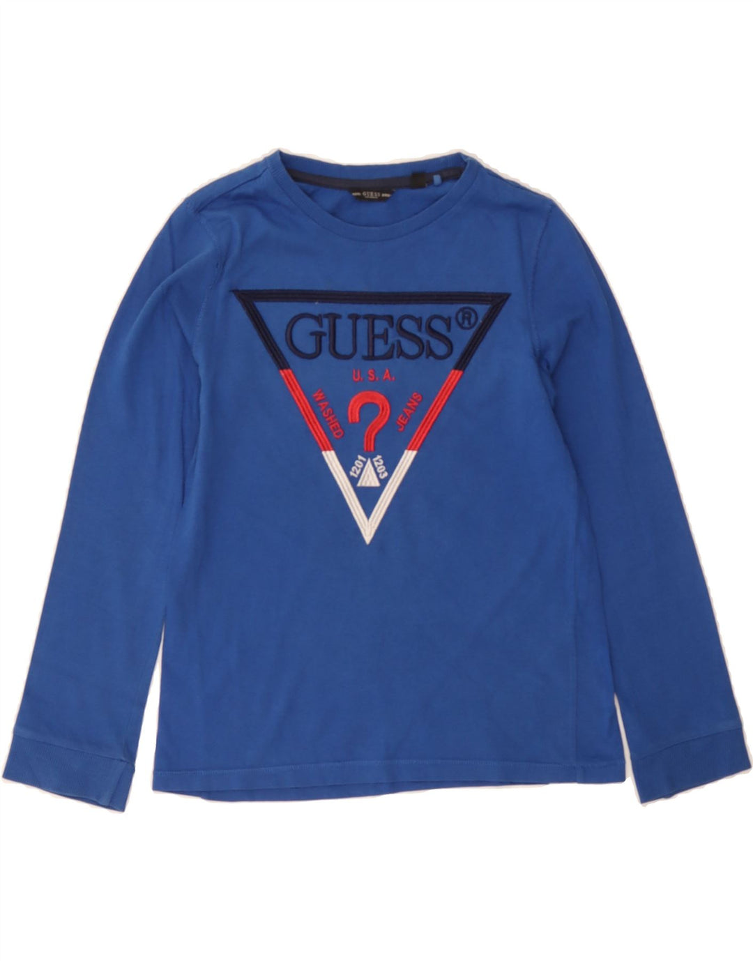 GUESS Boys Graphic Top Long Sleeve 7-8 Years Blue Cotton Vintage Guess and Second-Hand Guess from Messina Hembry 