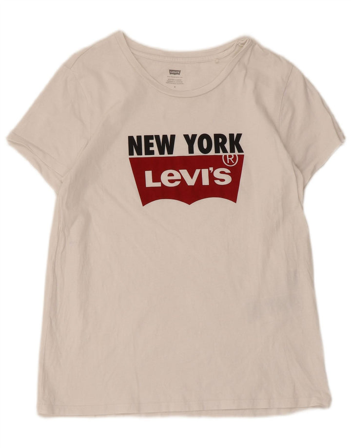 Levi's Womens Graphic T-Shirt Top UK 12 Medium White Cotton