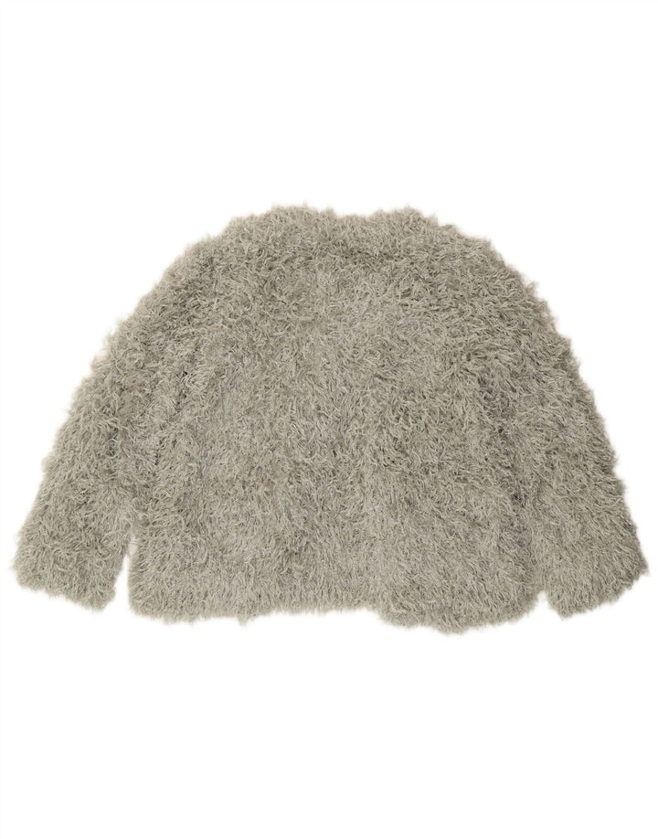 Zara Womens Faux Fur Crop Jacket UK 10 Small Grey Polyester