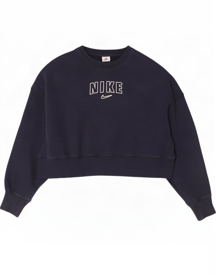 Nike Womens Oversized Crop Graphic Sweatshirt Pullover UK 10 Small Marineblau