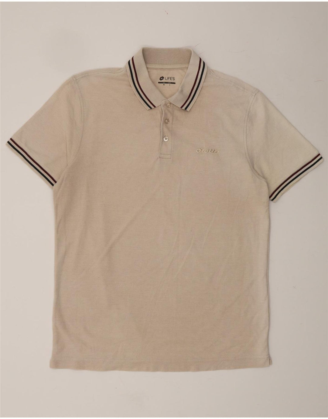 LOTTO Mens Life's Polo Shirt XL Beige Polyester Vintage Lotto and Second-Hand Lotto from Messina Hembry 