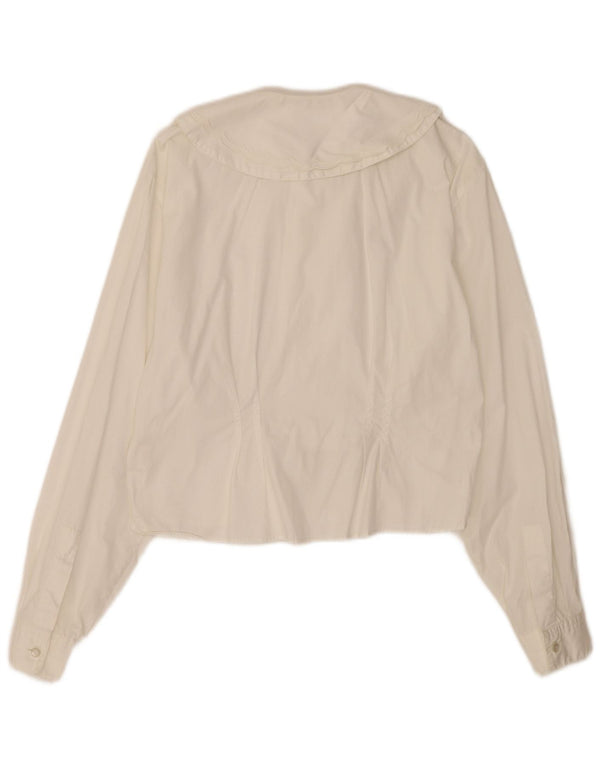 Vintage Womens Long Sleeve Shirt Blouse UK 12 Medium White Cotton