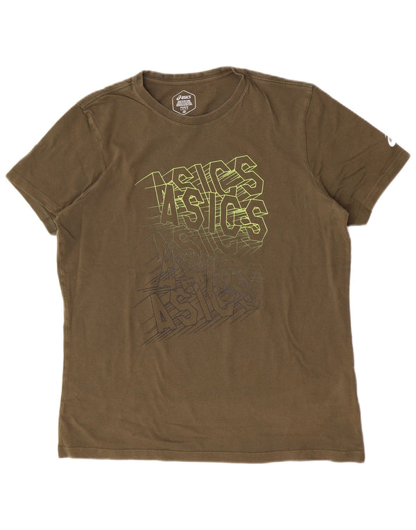 Asics - Camiseta gráfica para hombre, talla grande, color caqui, algodón