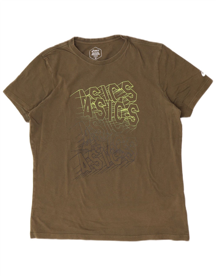 Asics Mens Graphic T-Shirt Top Large Khaki Cotton