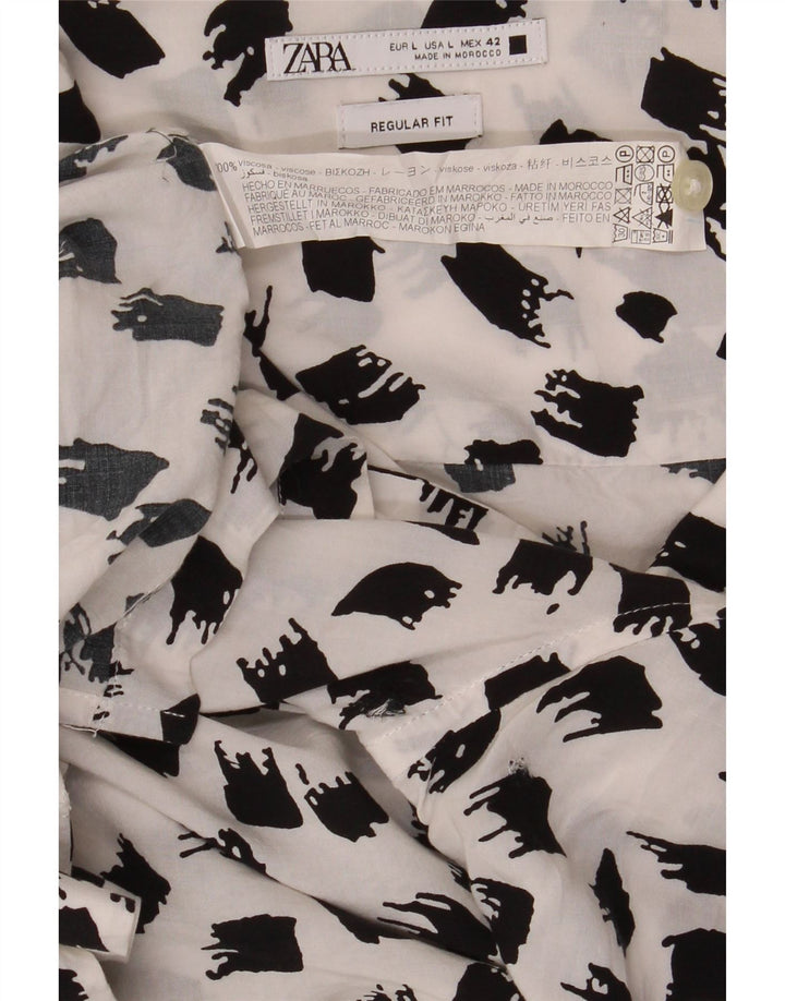 Zara Mens Short Sleeve Regular Fit Shirt Large White Flecked Viscose