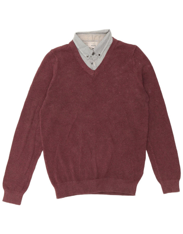 Marks & Spencer Mens Regular Fit Polo Neck Jumper Sweater Small Burgundy