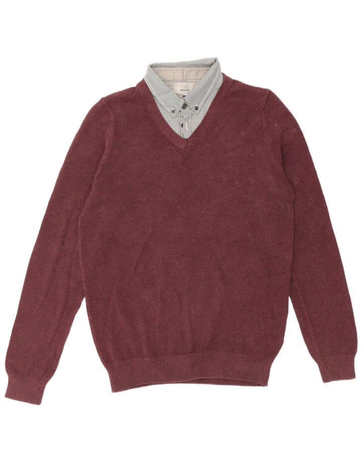 Marks & Spencer Mens Regular Fit Polo Neck Jumper Sweater Small Burgundy