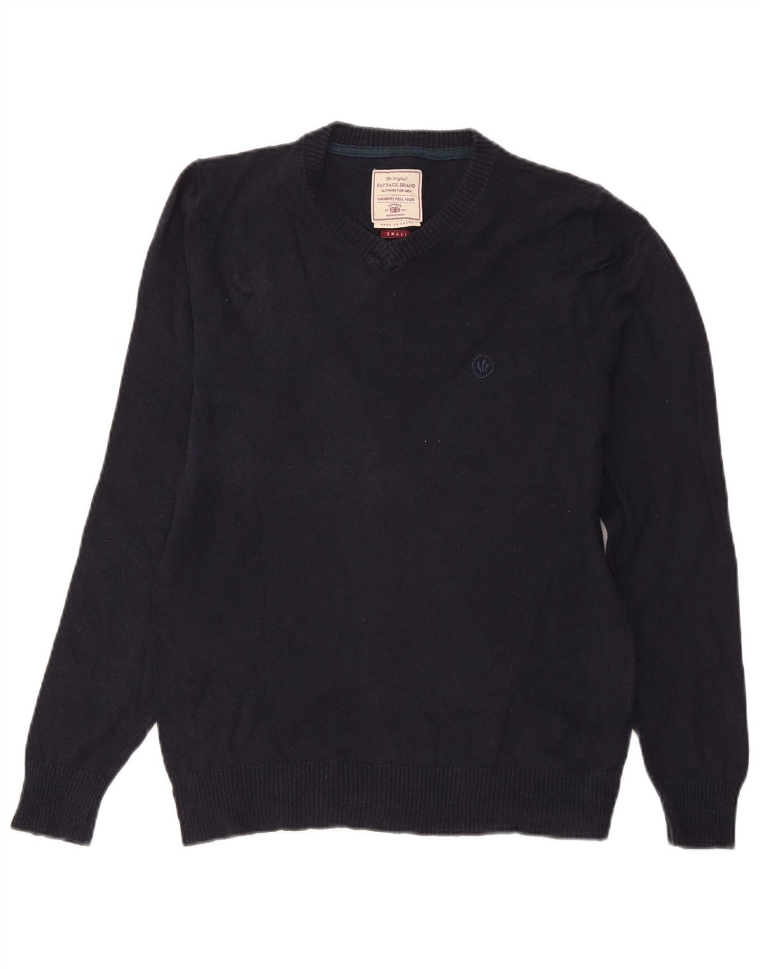 Fat Face Mens V-Neck Jumper Sweater Small Navy Blue Cotton