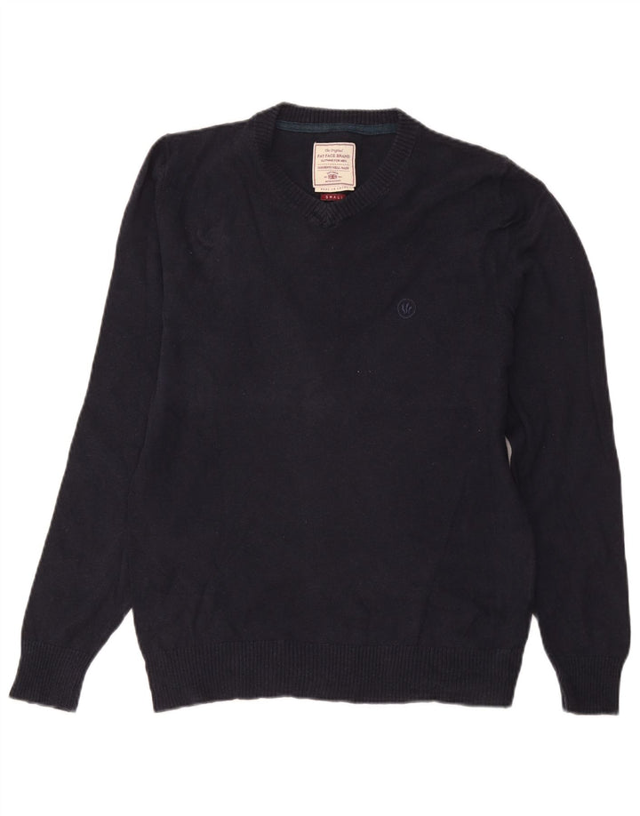 Fat Face Mens V-Neck Jumper Sweater Small Navy Blue Cotton