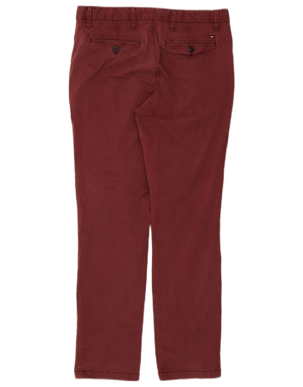 Tommy Hilfiger Mens Straight Chino Trousers W32 L30 Maroon Cotton