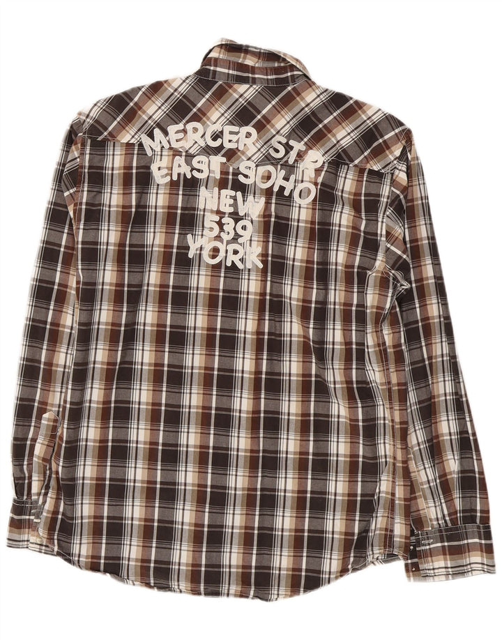 SCOTCH & SODA Mens Graphic Shirt Large Brown Check Cotton
