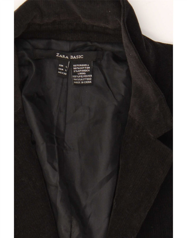 Zara Womens 1 Button Corduroy Blazer Jacket UK 14 Large Black Cotton