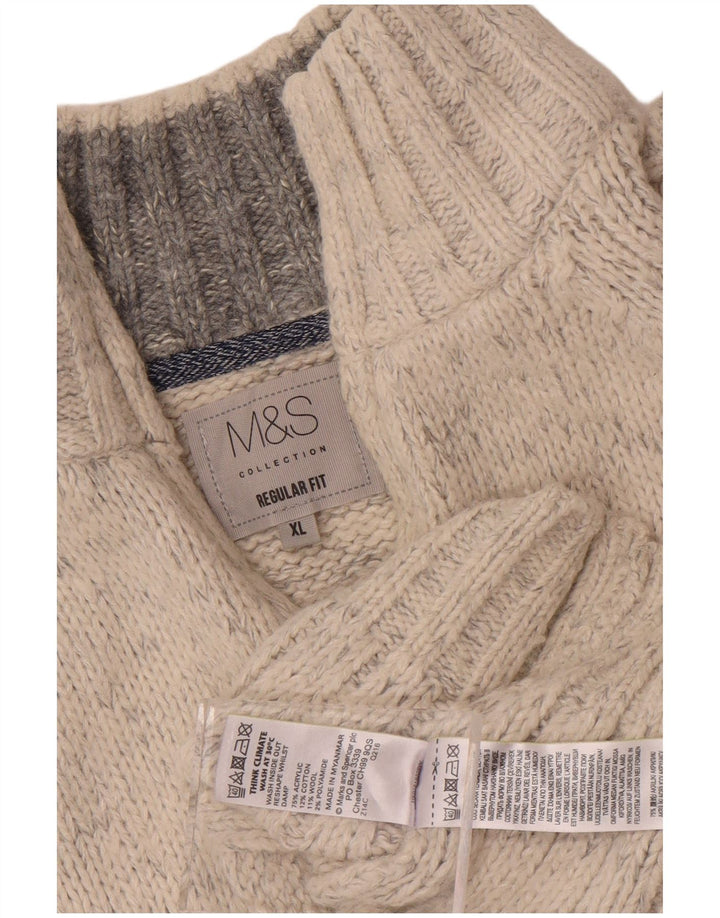 Marks & Spencer Mens Regular Fit Zip Neck Jumper Sweater XL Beige Flecked