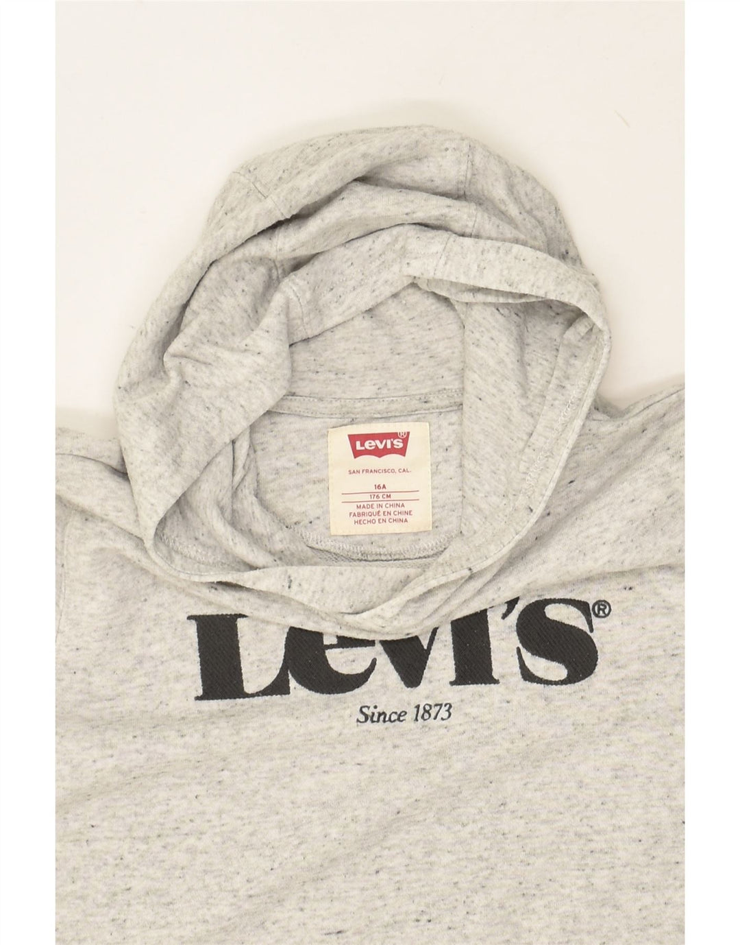 LEVI'S Boys Graphic Hoodie Jumper 15-16 Years Grey Flecked Cotton | Vintage Levi's | Thrift | Second-Hand Levi's | Used Clothing | Messina Hembry 