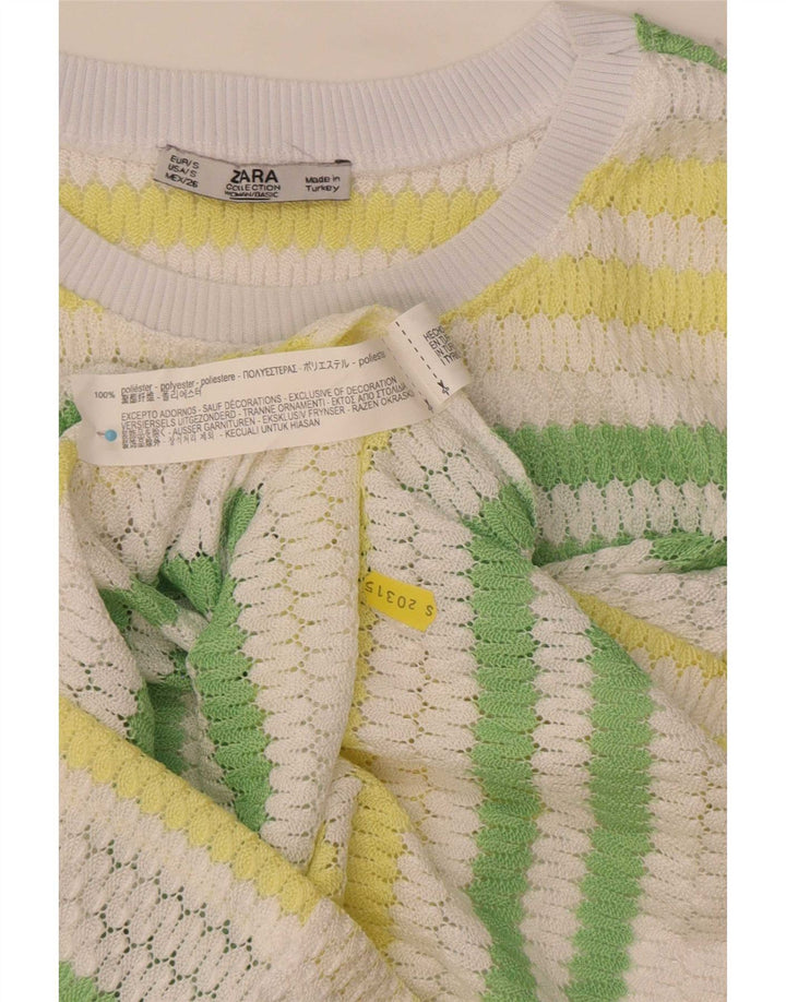 Top Zara da donna in maglia lavorata a maglia UK 10 piccolo poliestere a righe multicolore