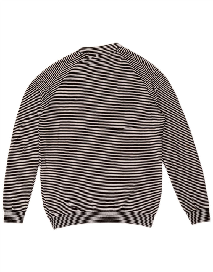 Massimo Dutti Mens Crew Neck Jumper Sweater Medium Blue Pinstripe Cotton