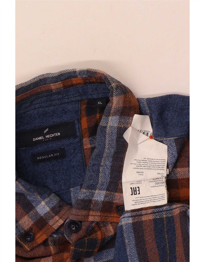 Daniel Hechter Mens Regular Fit Flannel Shirt XL Navy Blue Check Cotton