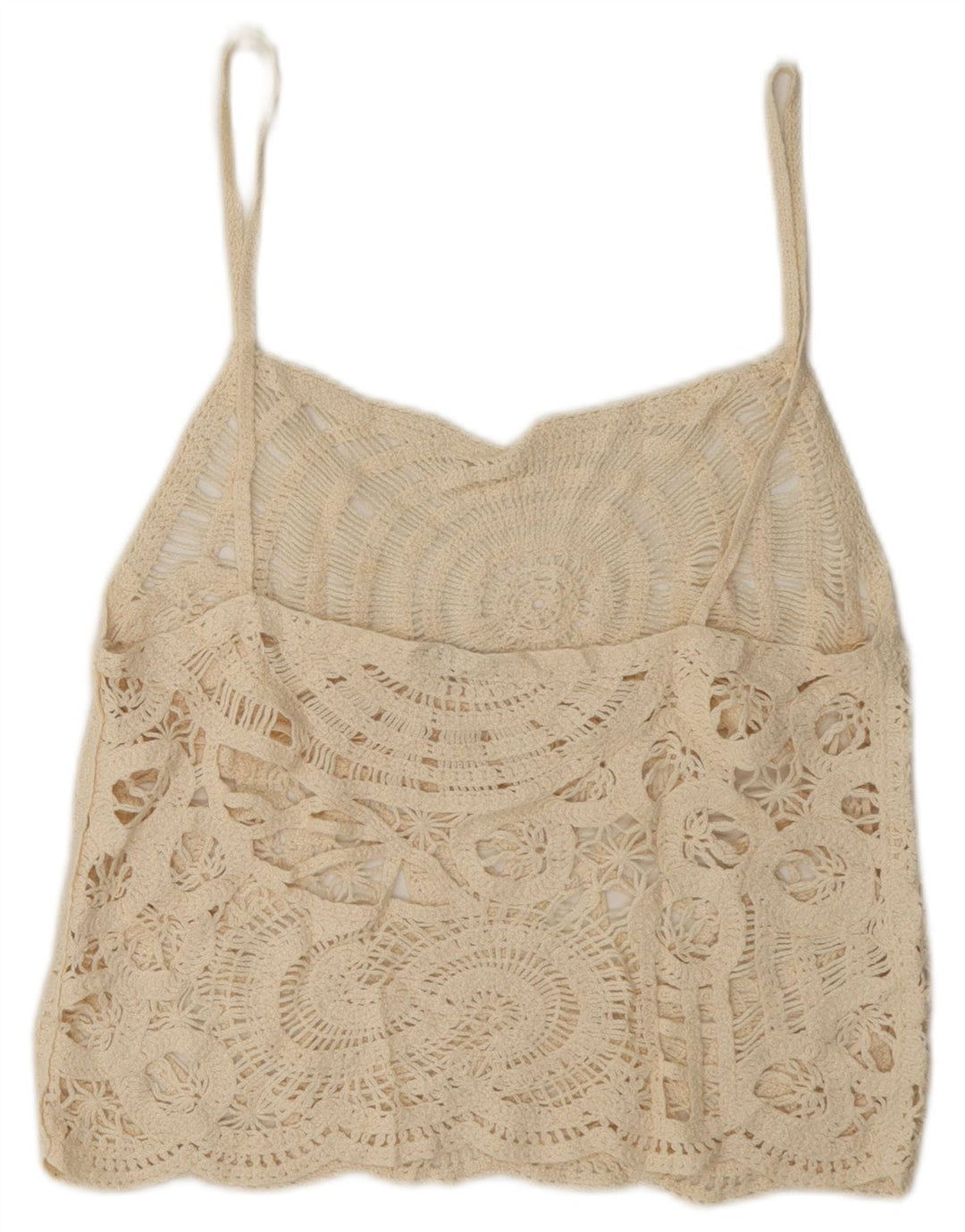Zara Womens See Through Crochet Cami Top UK 16 Large Off White