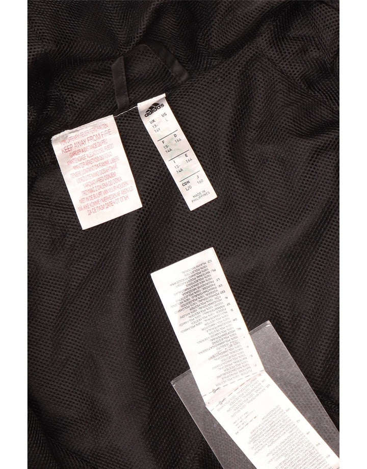 Adidas Boys Hooded Tracksuit Top Jacket 13-14 Years Black Polyester