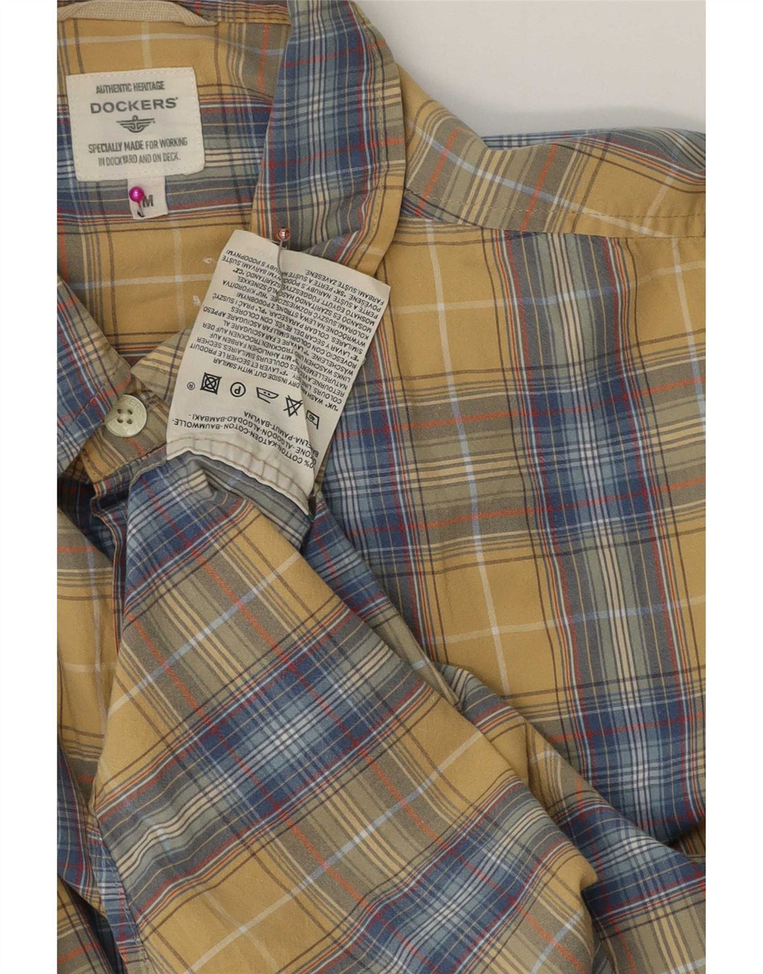 Dockers Mens Shirt Medium Yellow Check Cotton