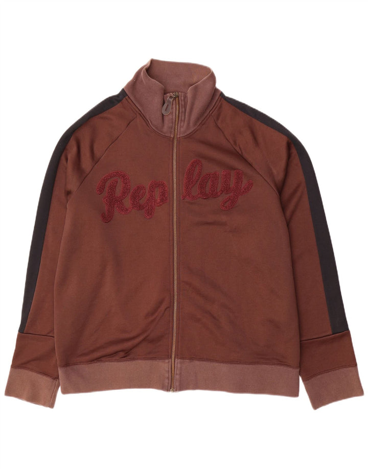 Replay Mens Graphic Tracksuit Top Jacket 2XL Brown Colourblock Polyester