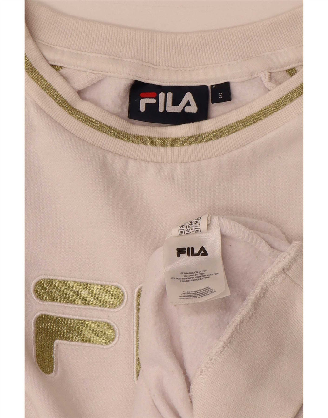 Fila Womens Graphic Oversized Sweatshirt Jumper UK 10 Small White Cotton