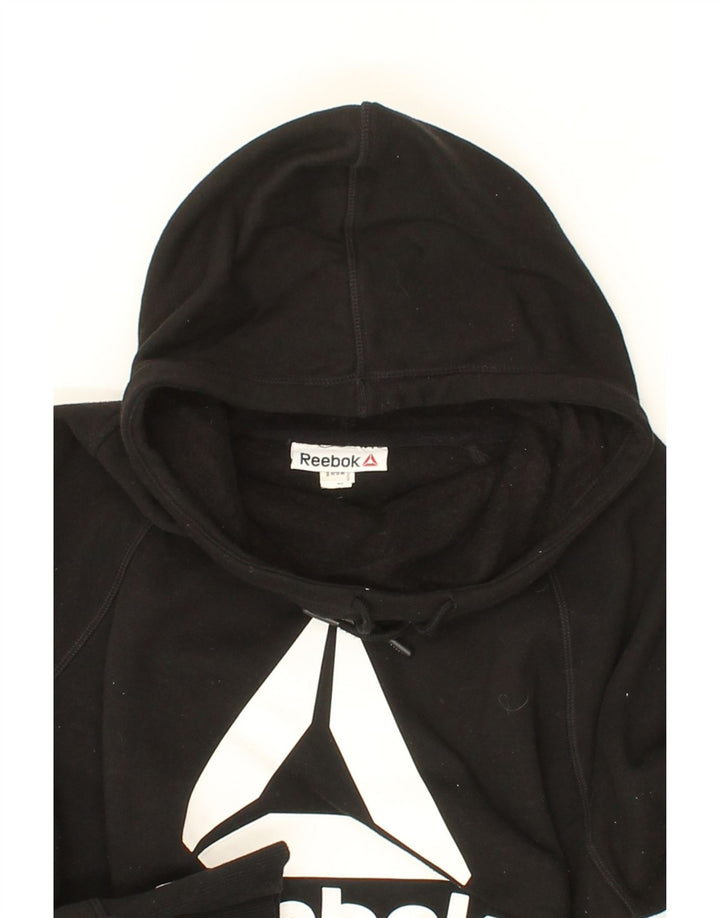 REEBOK Womens Graphic Hoodie Jumper UK 16 Medium Black Vintage Reebok and Second-Hand Reebok from Messina Hembry 