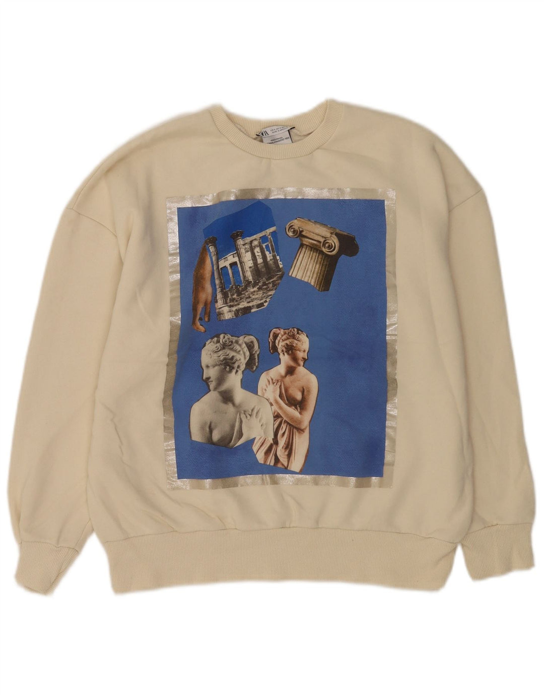 Zara Womens Graphic Oversized Sweatshirt Jumper UK 10 Small Off White