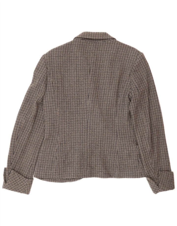 Benetton Dame 1 Knap Blazer Jakke IT 46 Stor Grå Houndstooth Uld