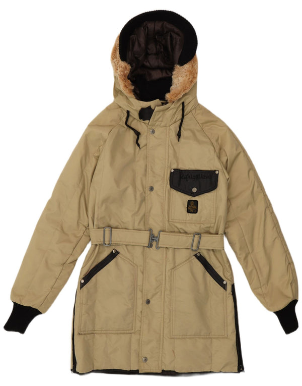 Refrigiwear Womens Hooded Parka Jacket UK 16 Large Beige Colourblock