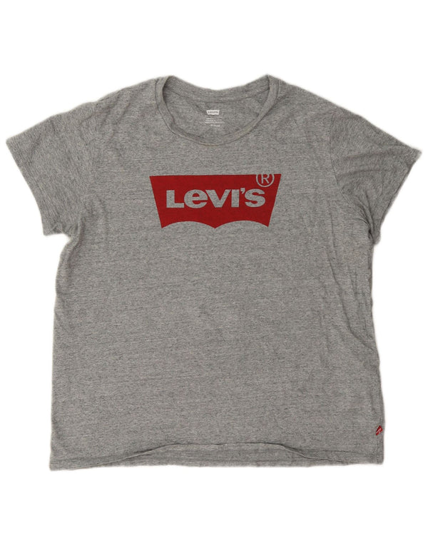 T-shirt grafica da donna Levi's Top UK 18 XL cotone chiazzato grigio