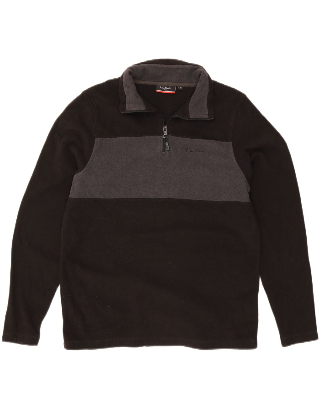 Pierre Cardin Mens Zip Neck Fleece Jumper Medium Black Colourblock