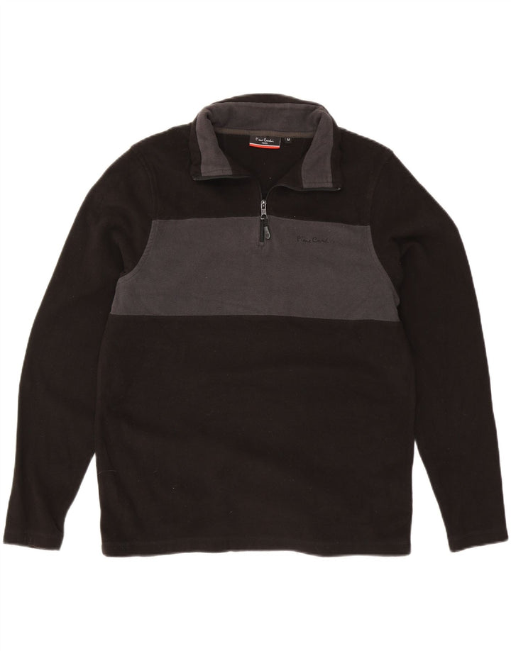 Pierre Cardin Mens Zip Neck Fleece Jumper Medium Black Colourblock