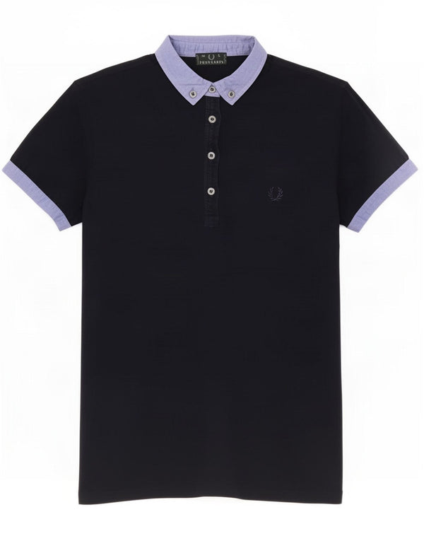 Polo da donna Fred Perry UK 14 grande in cotone color block blu navy