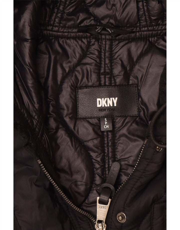 Dkny Womens Oversized Hooded Quilted Overcoat UK 10 Small Black Nylon