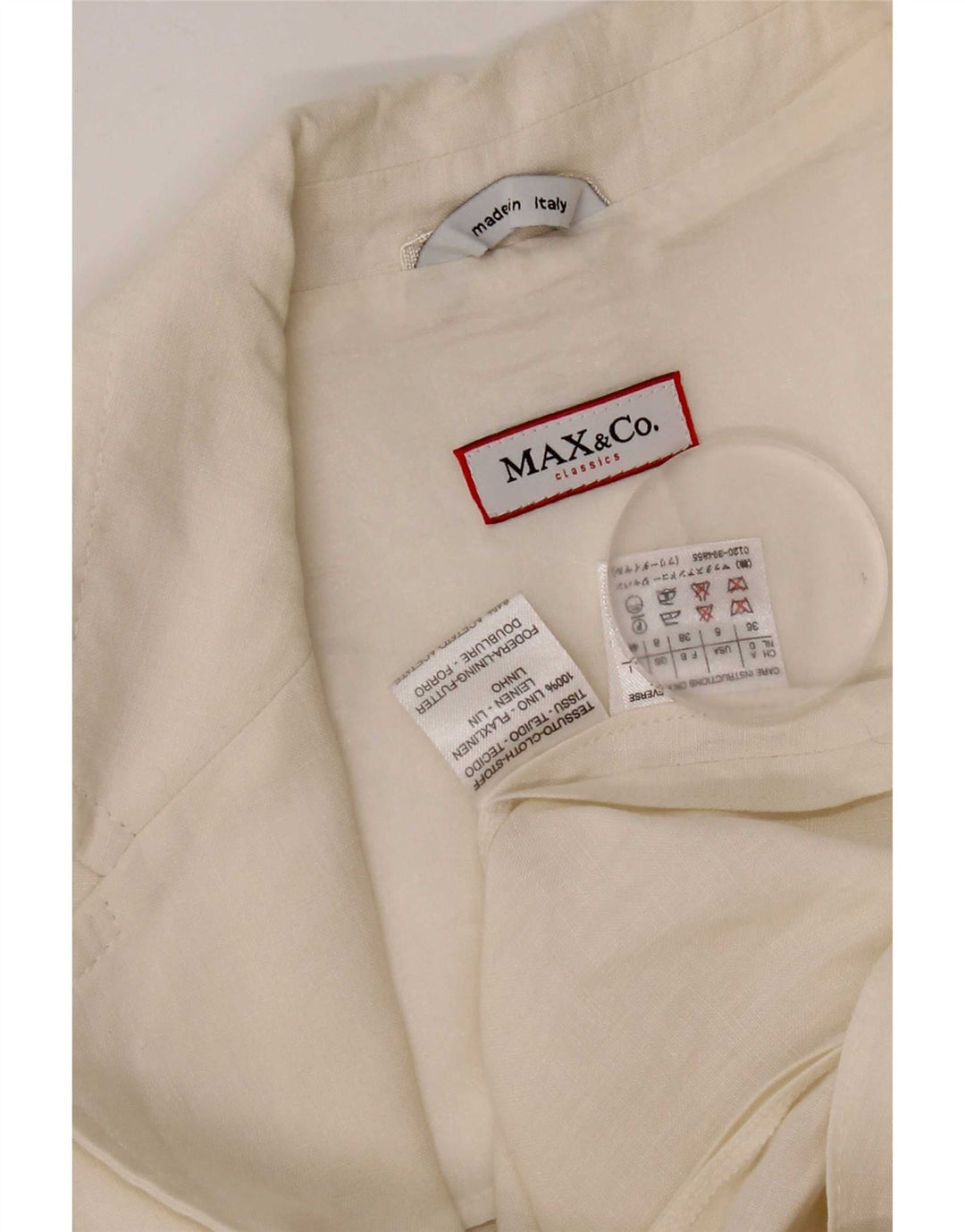 Max & Co. Damen-Blazerjacke mit 3 Knöpfen, Gr. 8, Größe S, Weiß, Leinen