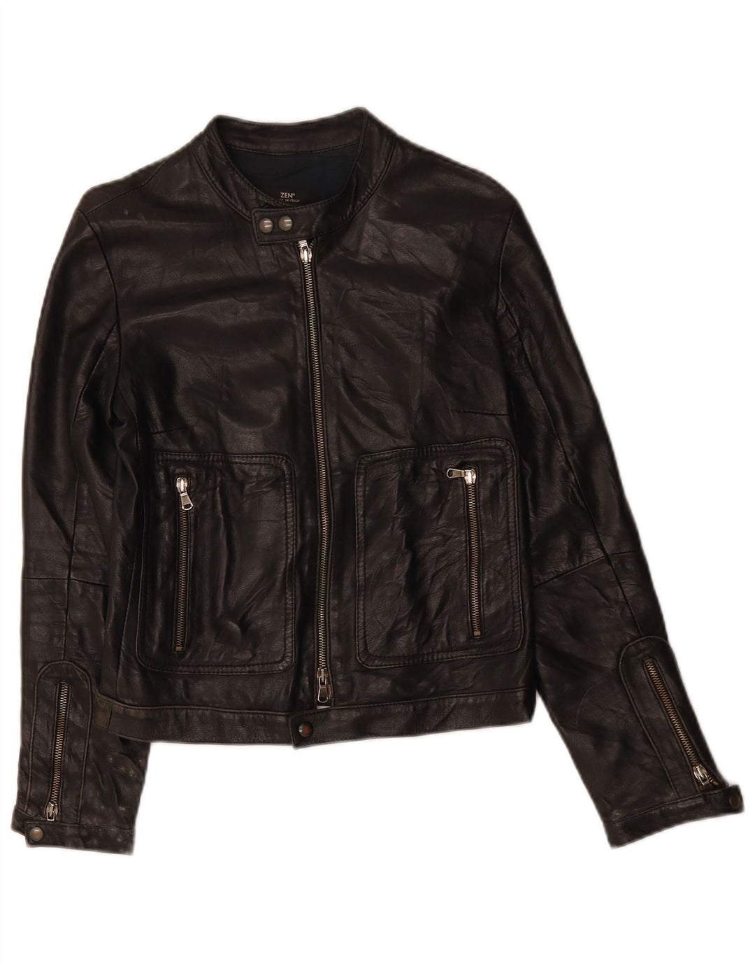 ZEN Womens Crop Leather Jacket UK 10 Small Black Leather