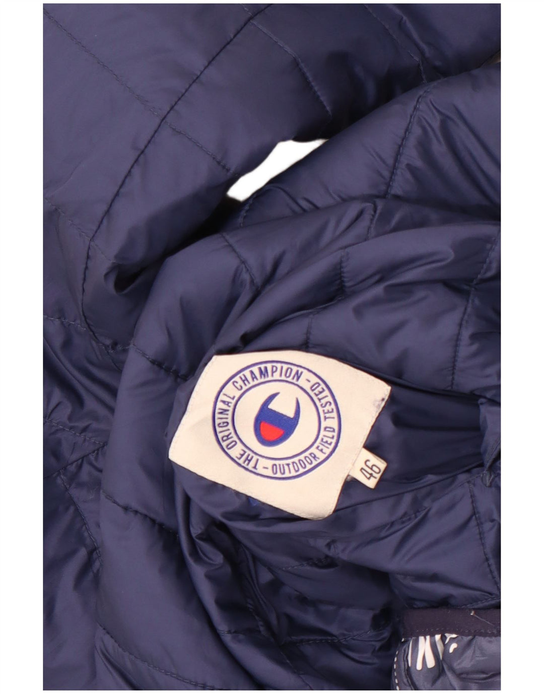 Champion Dame hættepolstret jakke IT 46 Large Navy Blue Patchwork