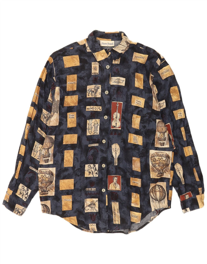 Vintage Womens Shirt EU 38 Medium Navy Blue Patchwork Viscose