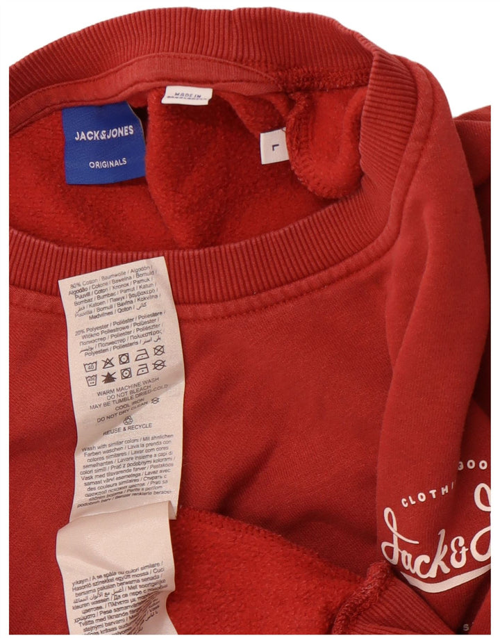 JACK & JONES Mens Sweatshirt Jumper Large Burgundy Cotton