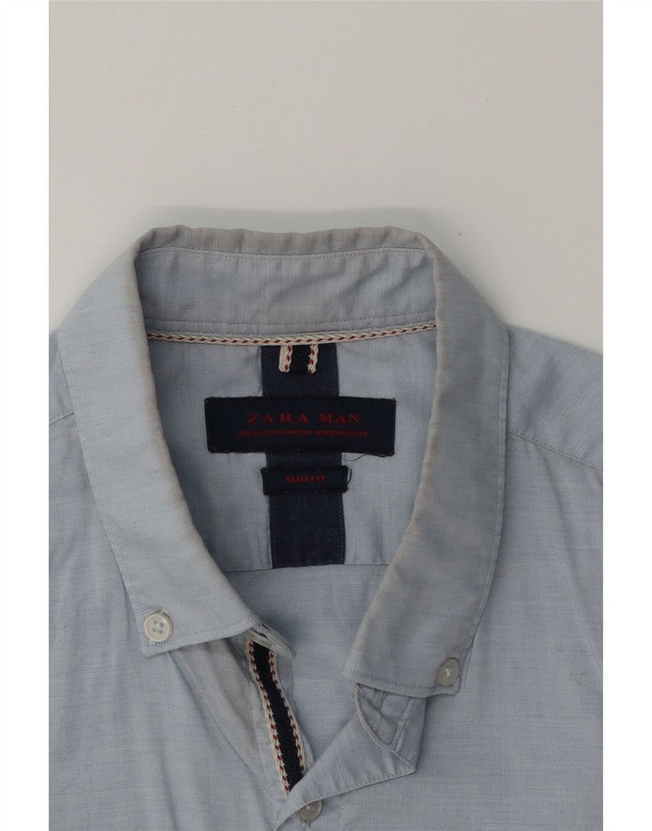 ZARA Mens Slim Fit Shirt Medium Blue Cotton Vintage Zara and Second-Hand Zara from Messina Hembry 