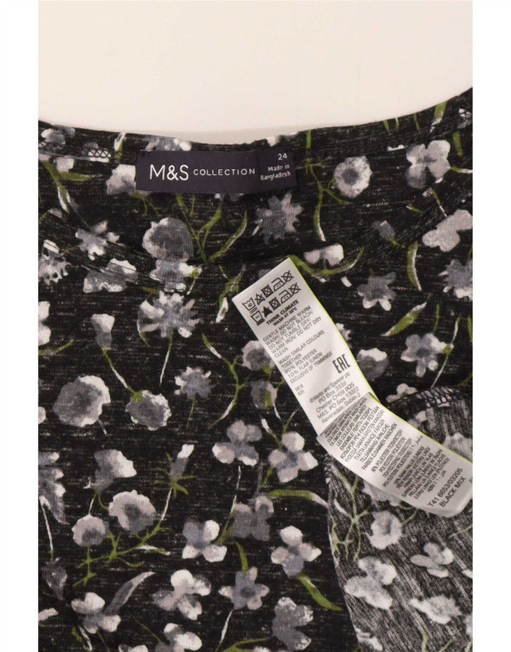Marks & Spencer Womens Top 3/4 Sleeve UK 24 4XL Black Floral Polyester