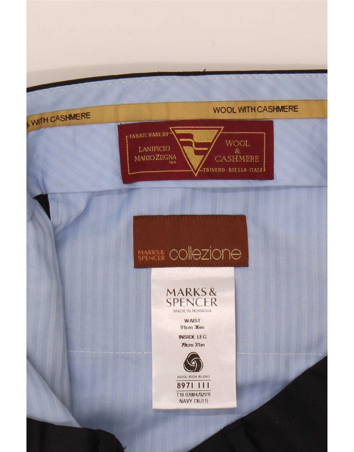 Marks & Spencer Mens Straight Suit Trousers W36 L31 Navy Blue Wool