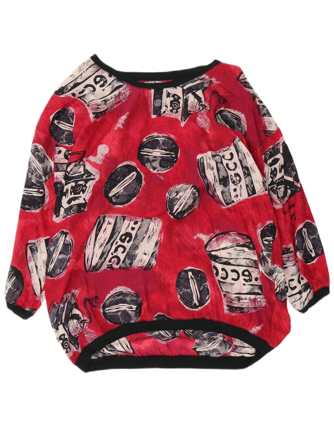 Vintage Womens Oversized Abstract Pattern Blouse Top UK 18 XL Red