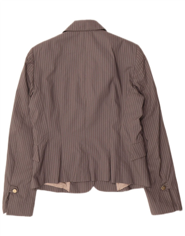 TRUSSARDI Womens 2 Button Blazer Jacket IT 44 Medium Grey Pinstripe Cotton